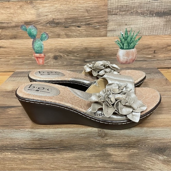 B.O.C women’s floral leather slip on sandals 2” wedge gold boho size 7 - Picture 7 of 7